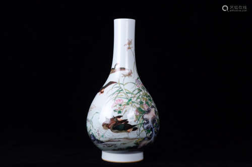 17-19TH CENTURY, A BIRD&FLORAL PATTERN CLOISONNE VASE , QING DYNASTY