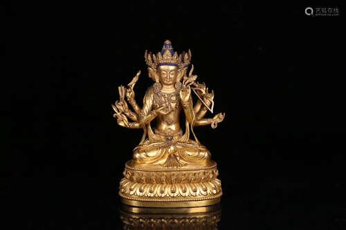 TIBETAN, A GILT BRONZE AVALOKITESVARA STATUE, MING DYNASTY