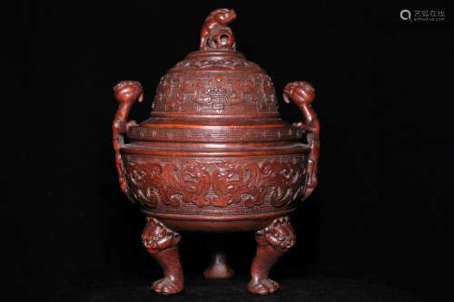 17-19TH CENTURY, A DRAGON PATTERN BAMBOO CENSER , QING DYNASTY