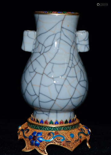 17-19TH CENTURY,A CRACK PATTERN COLOUR GLAZE VASE , QING DYNASTY