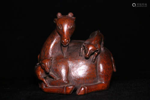 17-19TH CENTURY, A BAMBOO CARVED THREE RAMS BRING BLISS ORNAMENT , QING DYNASTY