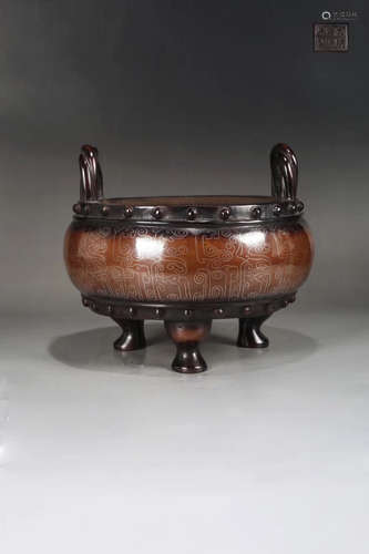 A KUI DRAGON PATTERN DOUBLE-EAR BRONZE FURNACE