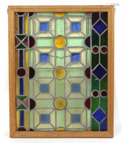 Bleiverglasung um 1900verschieden farbige u. formige Glassegmente mit Blei, im Holzrahmen, ca. 46