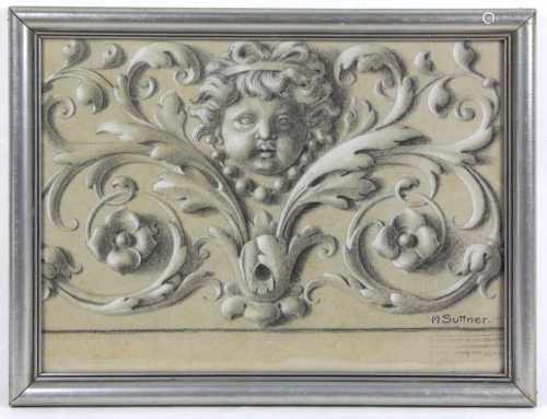 Ornamentstudie - Suttner, M. 1917Kohlezeichnung weiß gehöht, rechts unten signiert M. Suttner