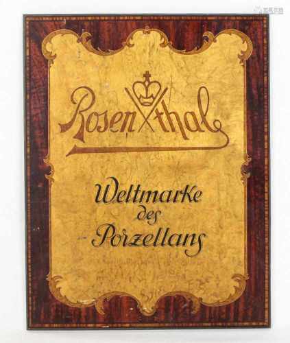 Werbeschild Rosenthalrechteckige Holzplatte mit Wappenschild u. 4-zeiliger Aufschrift *Rosenthal