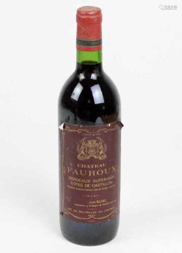 französischer Rotwein von 1982grüne Flasche mit Originalverschluß u. Etikett, Chateau Fauroux