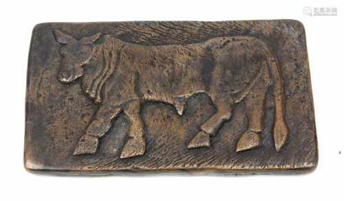 BronzeplatteAes Signatum in Rechteckform, Replik, mit beidseitigen Tierdarstellungen, ca. 9,5 x 16