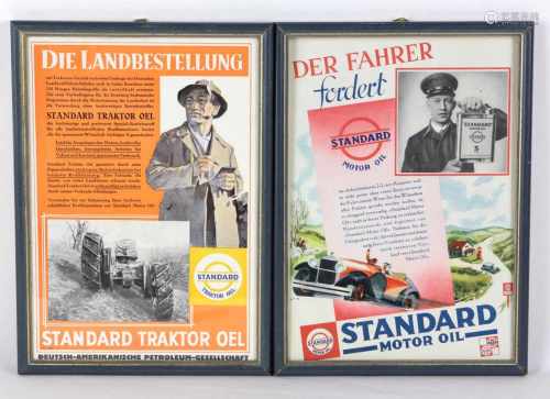 Werbung im Rahmenfarbig lithographiert, dabei Standard Motor Oil u. Standard Traktor Oil der Deutsch