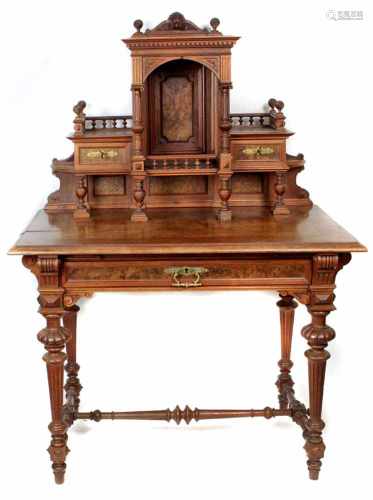 Historismus Damenschreibtisch um 1880/90Nußbaum, Schreibtisch für Damen mit einem Schub auf