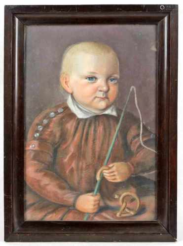 Biedermeier Kinderportrait um 1840Pastell unsigniert, unbekannter Künstler, hochformatiges