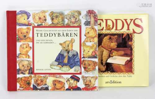 2 Teddy- Büchermit *Wahre Geschichten aus dem Leben der Teddybären* und von Denen, die Sie