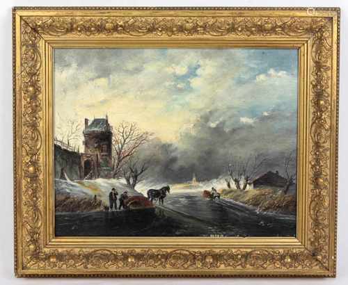 Winterlandschaft um 1910 - unbekannter KünstlerÖl/Holzplatte unsigniert, unbekannter Künstler,