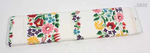 Meterware Leinendruckecrufarben mit floralem u. farbigem Schablonendruck, ca. 200 x 140 cm,