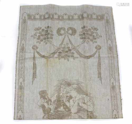 Jugendstil Gebild Handtuch um 1900naturfarbener Leinendamast mit eingewebtem Motiv- u.