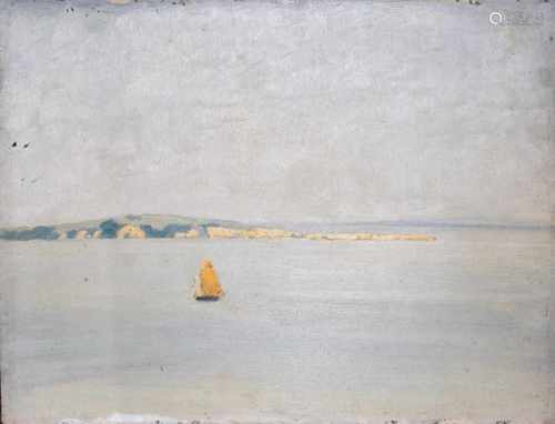 Segelboot vor KüstenlinieÖl/ Pappe unsigniert, aus dem Nachlaß von Felix Loch (geb. 1878 in