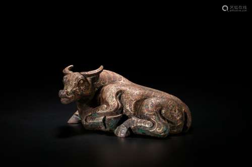 A Gold-Inlaid Bronze Carving of A Water Buffalo