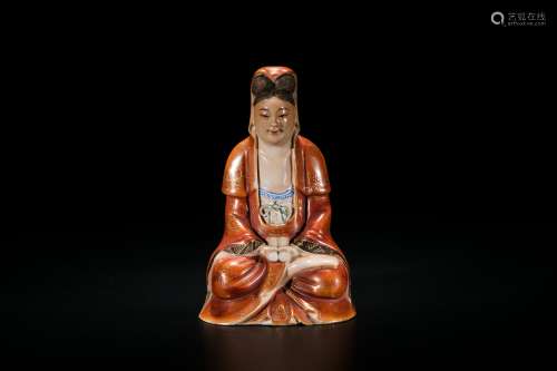 A Coral-Red-Ground Gilt Figure of Guanyin