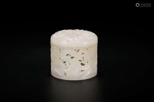 A White Jade Carved 'Flower and Bird' Covered Box