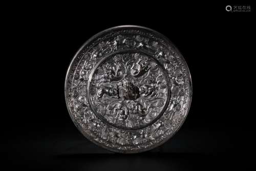 A 'Mythical Animal And Grapes' Bronze Mirror