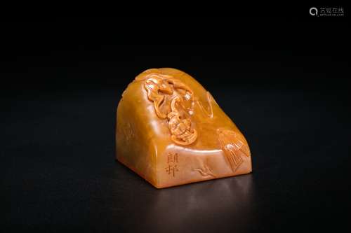 A Jade Carved Seal Surmounted By An Animal