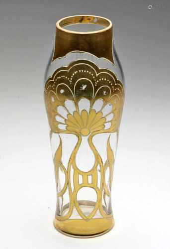 Jugendstil Vase um 1910farbloses Glas mundgeblasen, geschnittener beidseitig angephaster Rand,