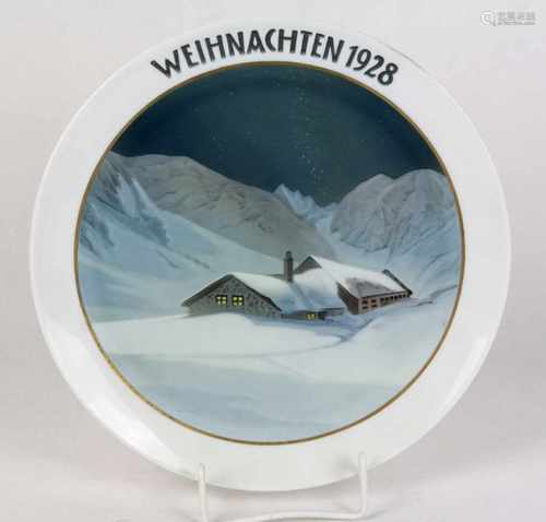 Rosenthal Weihnachtsteller 1928weiß glasiertes Porzellan mit unterglasurgrüner Manufakturmarke