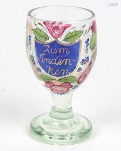 Biedermeier Weinkelch um 1840farbloses Glas mundgeblasen, mit Abriß, bauchige Kuppa auf kurzem