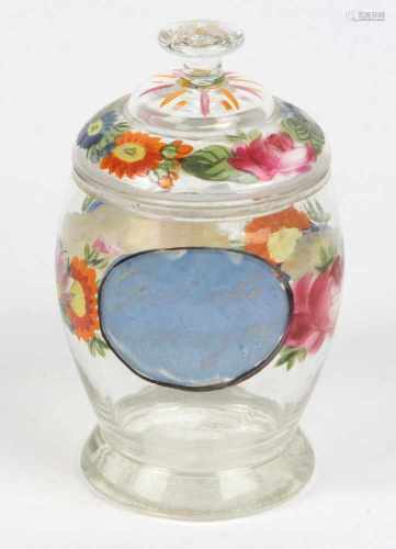 Biedermeier Henkelglas um 1840farbloses Glas mundgeblasen, geschnittener beidseitig angephaster
