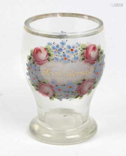 Biedermeier Andenkenglas um 1840farbloses Glas mundgeblasen, geschnittener Boden u. beidseitig