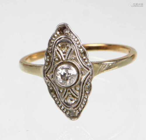 Art Deco Brillant Ring - GG/WG 585in Gelbgold / Weißgold 585 (14 Karat) gearbeitet u. punziert,