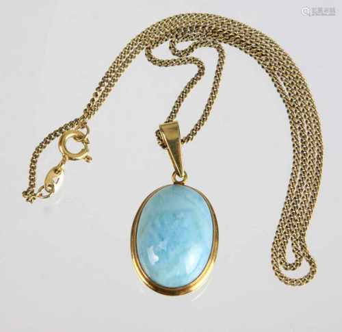 Larimar Anhänger an Kette - GG 333beides in Gelbgold 333 (8 Karat) gearbeitet u. punziert,