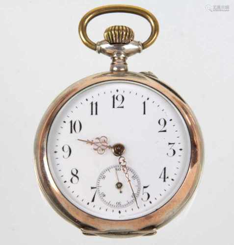 Taschenuhr System Glashüttepartiell vergoldetes Uhrengehäude punziert, Silber 800 dt. mit Halbmond &