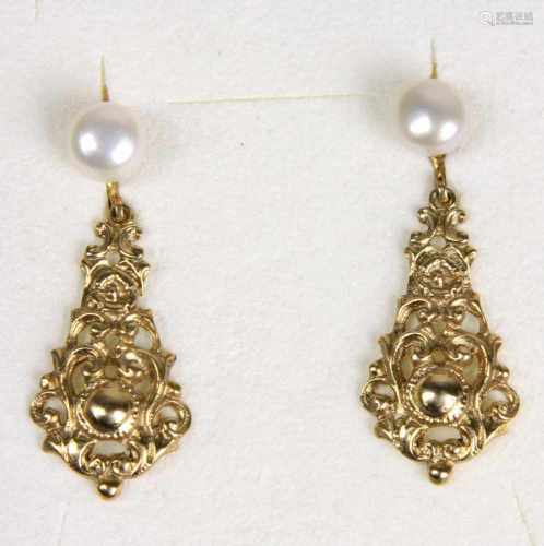 Viktorianische Perl OhrringeSilber 935 vergoldet, Klappohrbügel mit echter, weißer Zuchtperle von