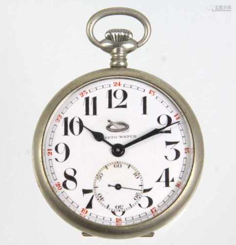 Herren Taschenuhrsilberfarbenes Uhrengehäuse, weißes Emaillezifferblatt mit schwarzen u. roten