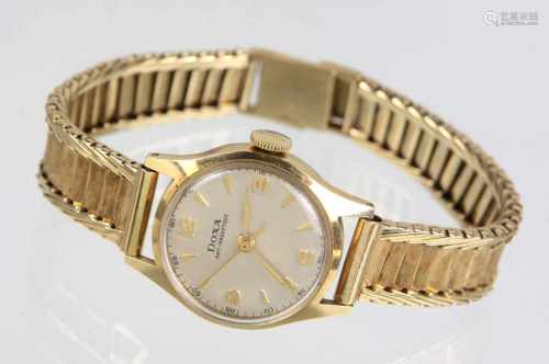 *Doxa* Damen Armbanduhr - GG 585rundes Gehäuse u. Armband in Gelbgold 585 (14 Karat) gearbeitet u.