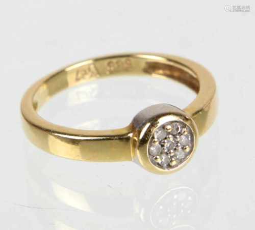 Brillant Ring - GG 585in Gelbgold 585 (14 Karat) gearbeitet u. punziert, runder Ringkopf mit 7