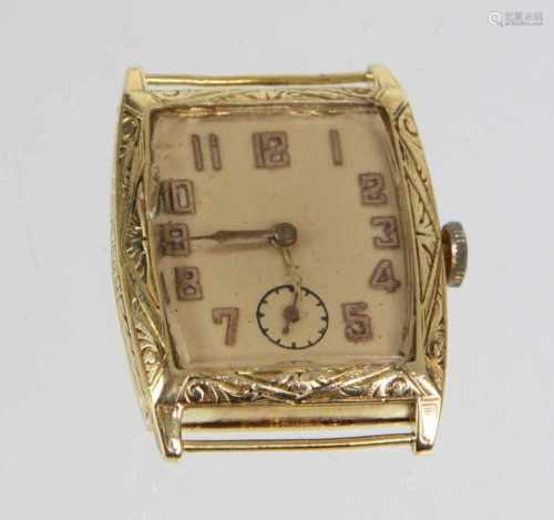 Armbanduhr - GG 585rechteckiges verzierter Uhrengehäuse in Gelbgold 585 (14 Karat) gearbeitet u.