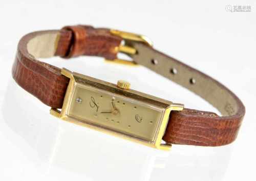 goldene Damen Armbanduhr - GG 585schmal rechteckiges Gehäuse in Gelbgold 585 (14 Karat) gearbeitet