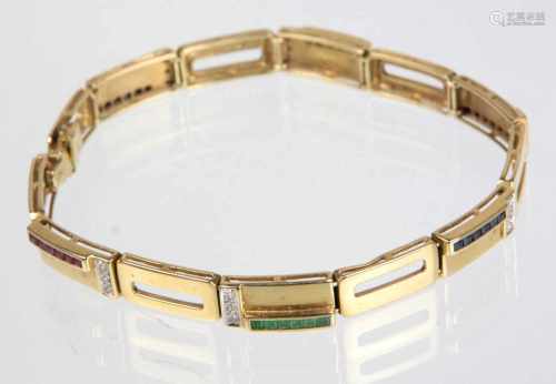 Diamant Armband mit Edelsteinen - GG 585Goldschmiedeanfertigung in Gelbgold 585 (14 Karat)