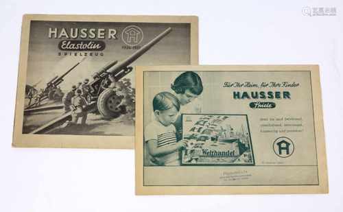 2 Hausser Kataloge 1936/37dabei *Hausser Elastolin Spielzeug 1936/37*, 16-seitiges schwarz