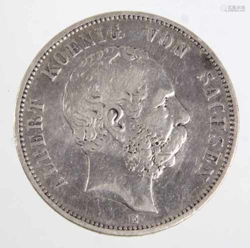 5 Mark Albert von Sachsen 1876 ESilbermünze Fünf Mark Deutsches Reich 1876, so um gekrönten