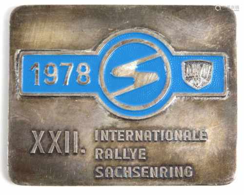 Plakette ADMV 1978*XXII. Internationale Ralley Sachsenring*, Rechteckform mit gerundeten Ecken
