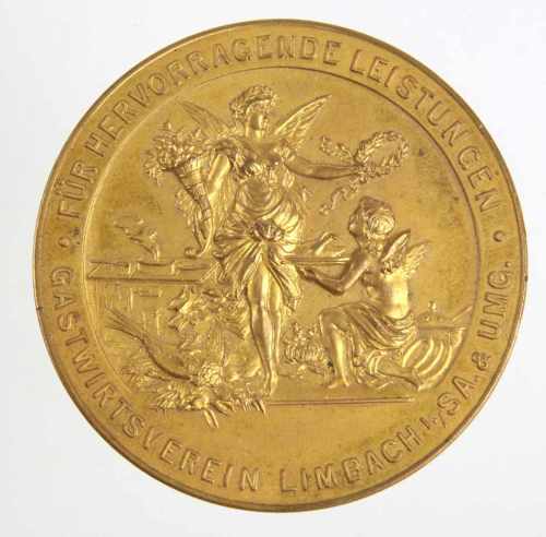 Medaille Gastwirtsverein Limbach/Sa.runde Reliefmedaille mit Allegorie u. Umschrift *Für