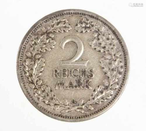 2 Reichsmark 1926 ADeutsches Reich, Silber, 2 Reichsmark 1926 A, Ø ca. 25,9mm, Gewicht ca. 10 Gramm