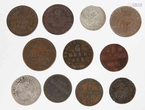 11 Kursmünzen Altdeutsch u.a. 1513/1865Kupfer u. Silber, dabei Baden, Lippe, Schaumburg- Lippe,