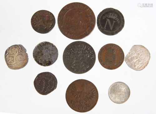 11 Kursmünzen Altdeutsch 1661/1868Kupfer u. Silber, dabei Westfalen, Frankfurt, Bremen, Sachsen-