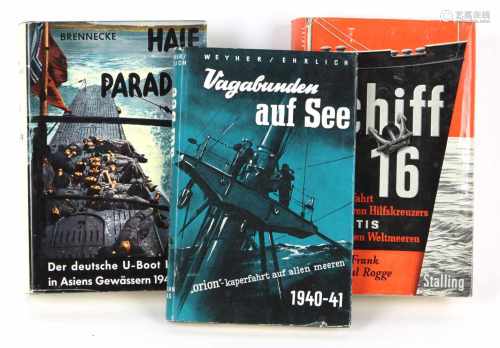 Haie im Paradies u.a.3 Bücher, dabei Jochen Brennecke *Haie im Paradies* Der deutsche U-Boot Krieg