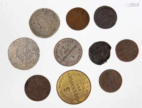 10 Münzen Alt Sachsen 1550/1869verschiedene Materialien u. Erhaltung, dabei 1 Groschen Kurfürst