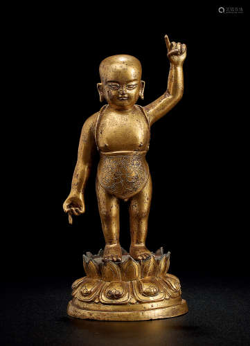 清中期 铜鎏金释迦摩尼太子像