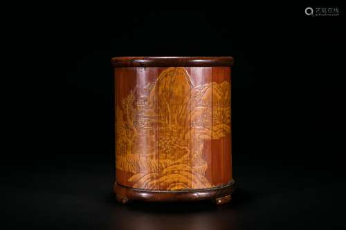 A Bamboo Carved 'Mountain' Brush Pot